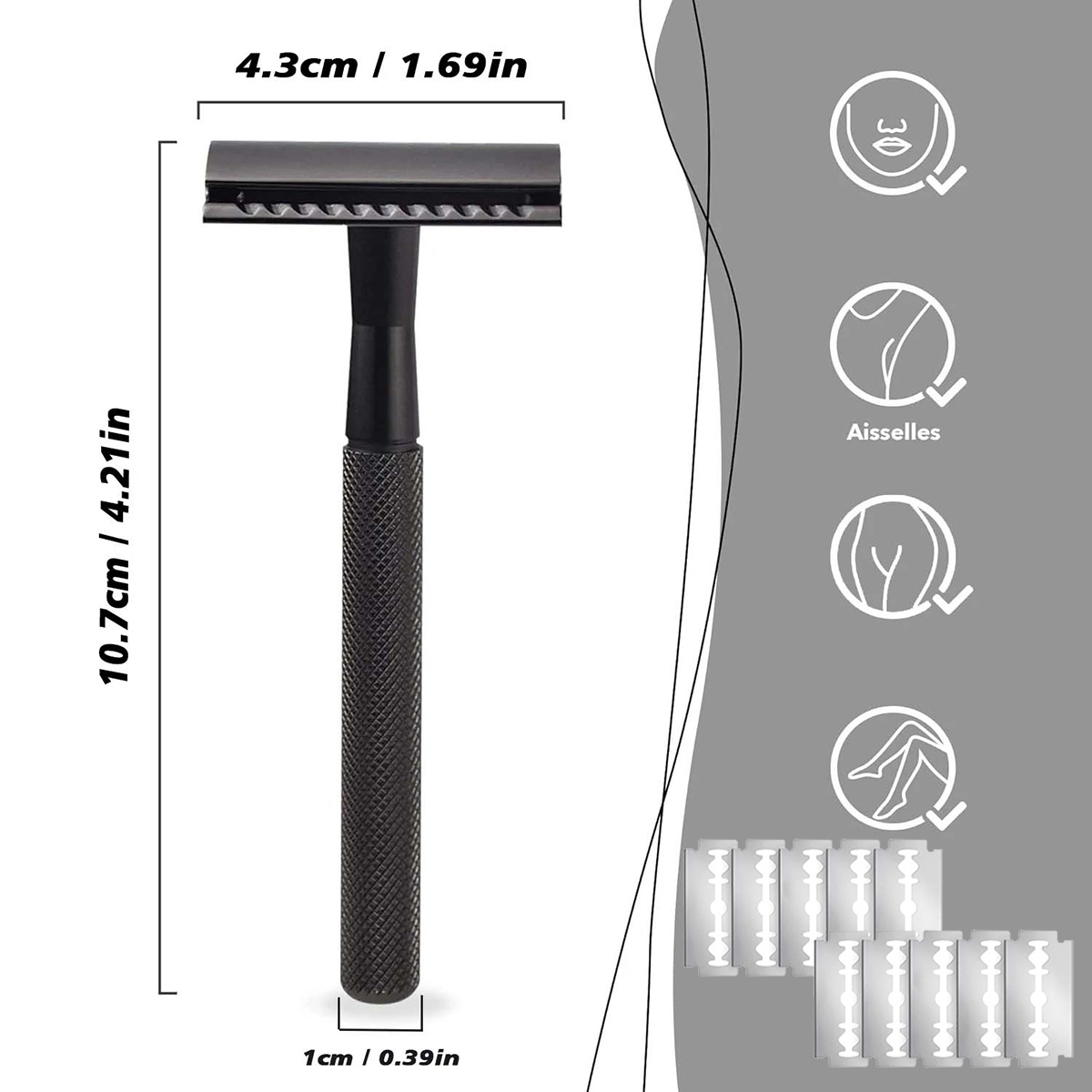 Safety Razor Handle - 남성용 블랙 무게추 손잡이 안전 면도기,